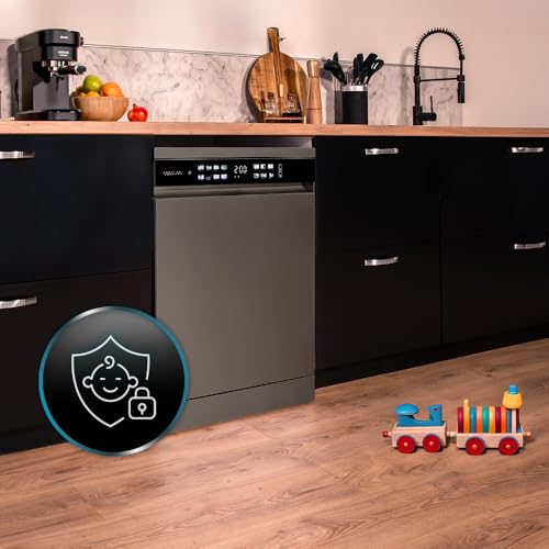 Cecotec Geschirrspüler 60 cm - Freistehend Bolero Aguazero 6210 Dark D. 15 Bestecke, energieeffizient, XXL Fullcolor Display, drittes Fach, 14 Programme, Dual Zone Wash, verstellbares Fach, Dunkel