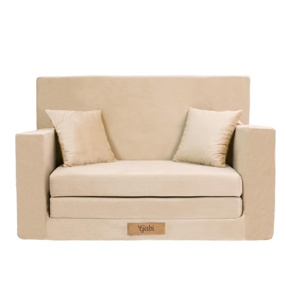 Flumi Personalised Children's/Teenager's Couch/Armchair/Sofa Bed, with Engraving of Child's Name, Play Sofa, Sleeping Chair, Bed Function, Children's Furniture, 92 x 40 x 60 cm, Microfibre (Grey)