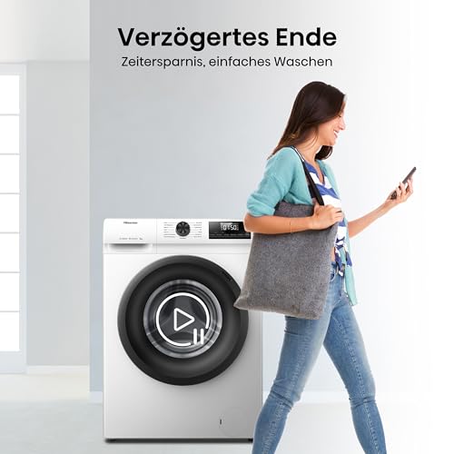 Hisense WF3S8043BB3 Waschmachine mit Dampffunkunktion, 8 kg, 1400 U,min, WIFI, ConnectLife, Power JetWash, Anti-Allergie Programm, Aqua Stop, Auto Wash, Quick Wash, EEK A-30 Prozent