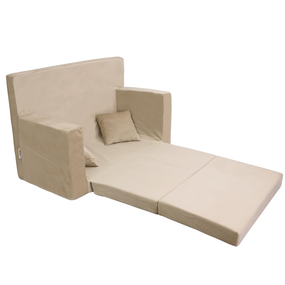 Flumi Personalised Children's/Teenager's Couch/Armchair/Sofa Bed, with Engraving of Child's Name, Play Sofa, Sleeping Chair, Bed Function, Children's Furniture, 92 x 40 x 60 cm, Microfibre (Grey)