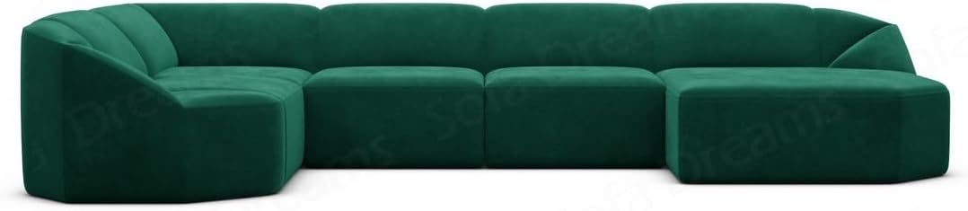 Wohnlandschaft Cabrera U-Shape Fabric Sofa in Velvet Designer Sofa Sun Velvet (Green, Ottoman Left)