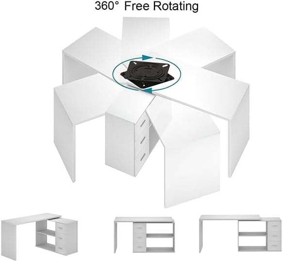Mudmasa Schreibtisch Weiß Umkehrbarer Eckschreibtisch Computertisch Schreibtisch L Form mit Stauraum Bürotisch Eckschreibtisch mit 3 Schubladen und 2 Regalen für Büro Homeoffice 140x50x76 cm