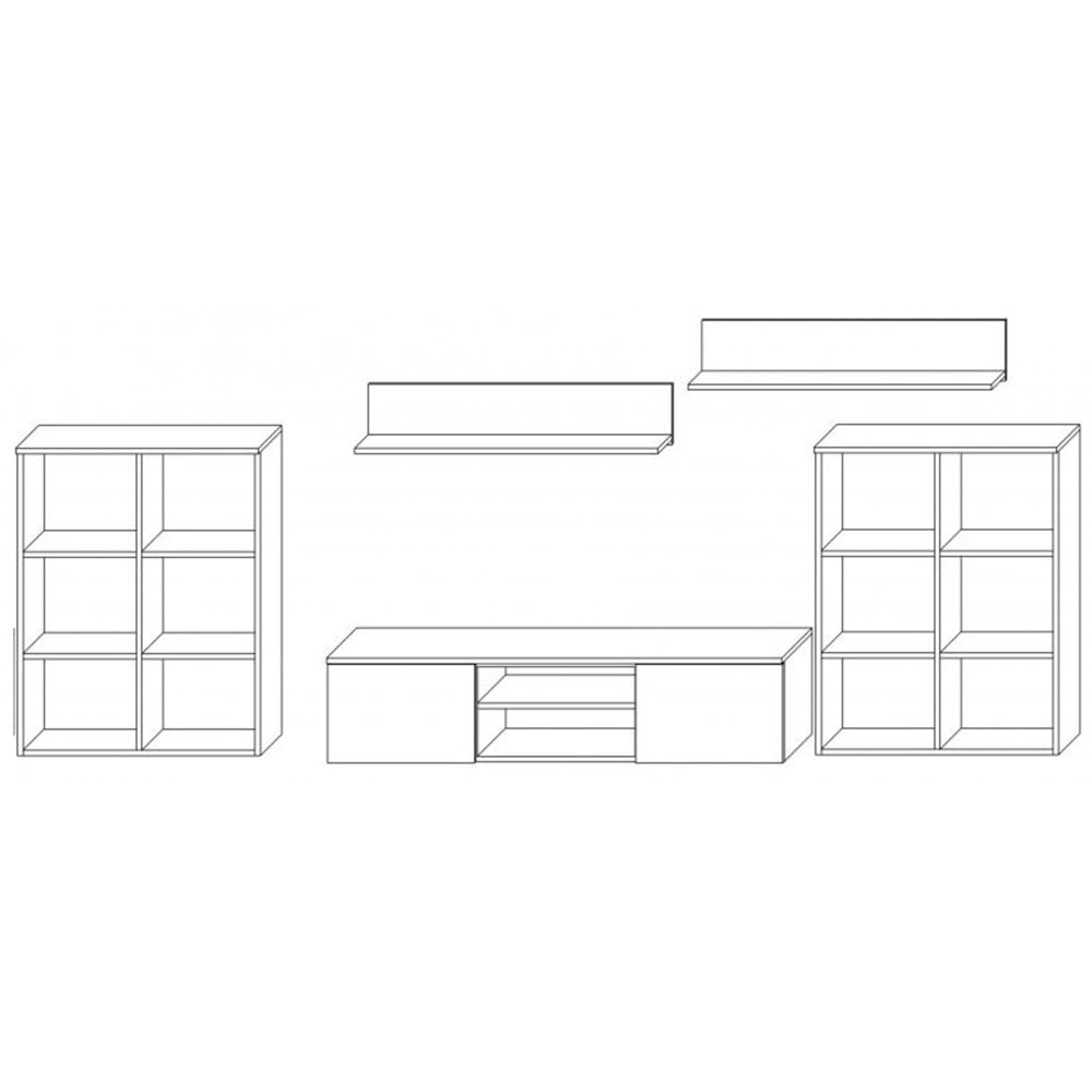 MATKAM Oslo 2 Living Room Furniture Set, 4 Pieces, 1 x TV Chest of Drawers H47 x W150 x D40 cm, 2 x Living Room Chest of Drawers H112 x W80 x D30 cm, 2 x Hanging Shelves H20 x W100 x D20 cm (Cashmere)