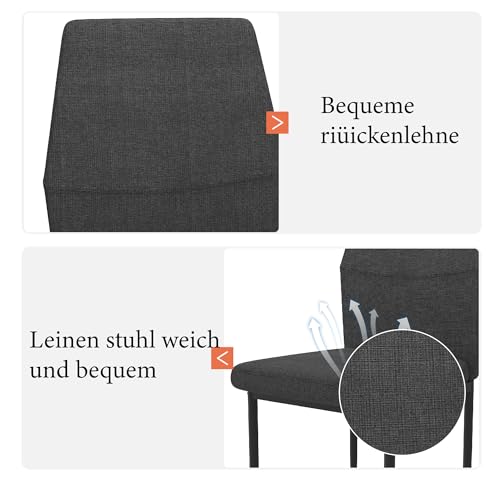 GOLDFAN Glas Esstisch Set 4 Stühle Rechteckiger Esstisch und Rückenlehne Esszimmerstuhl für Küche Wohnzimmer Büro, Grau