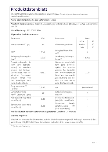 Midea MDWEU1435XSS-W Dishwasher, Integrated, 14 Place Settings, 60 cm, Partially Integrated with WiFi, Extra Drying, 7 Programmes, 47 dB, 0-24 Hours Start Time Delay, Stainless Steel