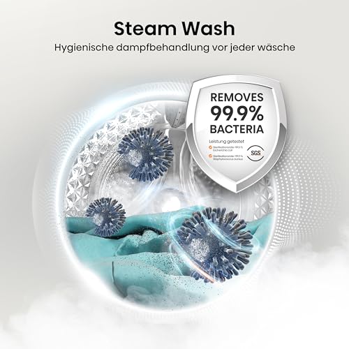 Hisense WF3S8043BB3 Waschmachine mit Dampffunkunktion, 8 kg, 1400 U,min, WIFI, ConnectLife, Power JetWash, Anti-Allergie Programm, Aqua Stop, Auto Wash, Quick Wash, EEK A-30 Prozent