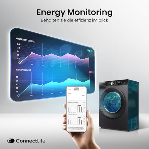 Hisense WF3S8043BB3 Waschmachine mit Dampffunkunktion, 8 kg, 1400 U,min, WIFI, ConnectLife, Power JetWash, Anti-Allergie Programm, Aqua Stop, Auto Wash, Quick Wash, EEK A-30 Prozent
