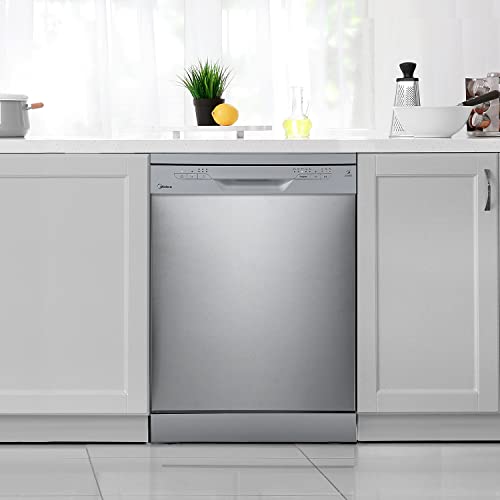 Midea MDWEU1435XSS-W Dishwasher, Integrated, 14 Place Settings, 60 cm, Partially Integrated with WiFi, Extra Drying, 7 Programmes, 47 dB, 0-24 Hours Start Time Delay, Stainless Steel
