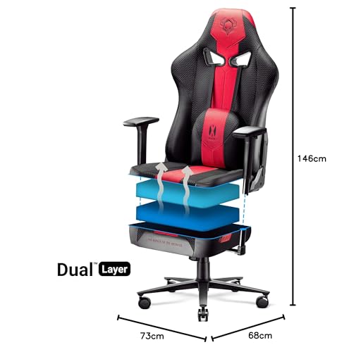 Diablo X-Player Gaming Stuhl Bürostuhl Schreibtischstuhl Stoff 3D Armlehnen Ergonomisches Design Nacken/- Lendenkissen (Frost Black, Normal (L))