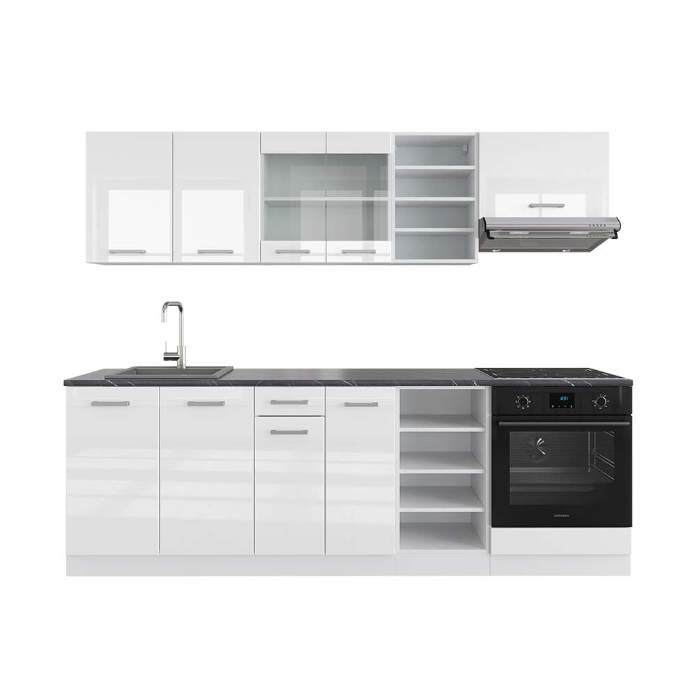 Vicco Küchenzeile R-Line, Küchenblock, Blau-Grau/Weiß, 240 cm ohne Arbeitsplatte