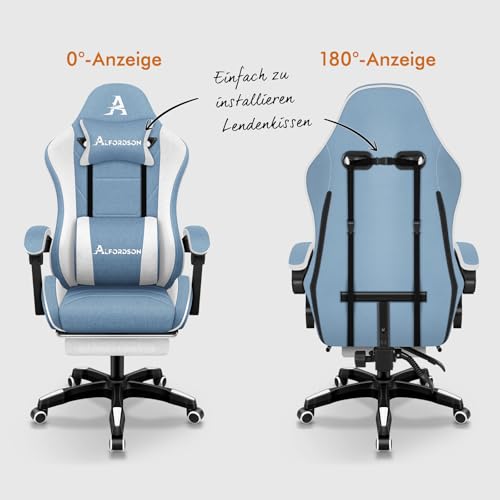 ALFORDSON Gaming-Stuhl mit Massage-Lendenwirbelkissen, ergonomischer Gamer-Racer-Stuhl mit Verstellbarer Rückenlehne, Drehstuhl mit Fußstütze, höhenverstellbar, Schwarz