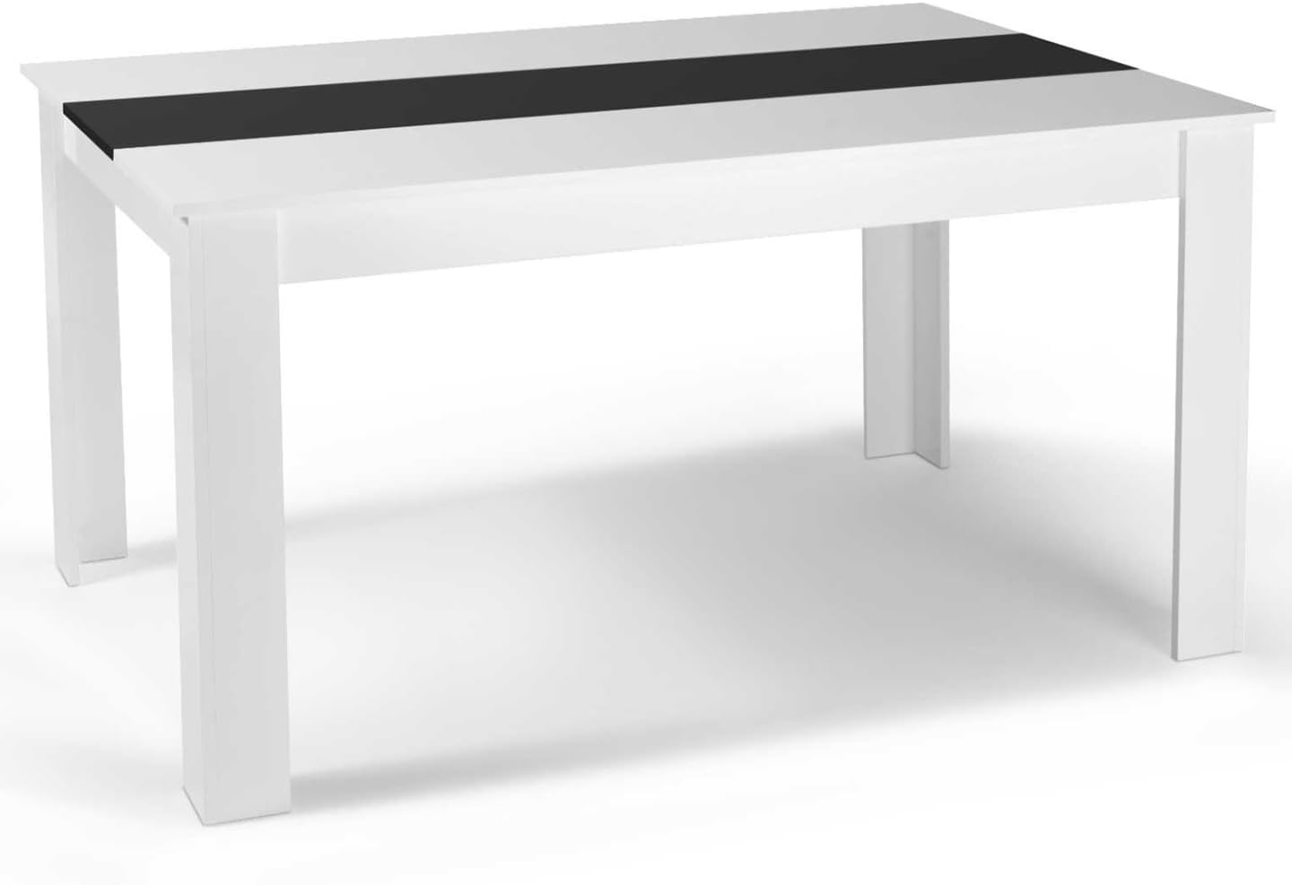 IDMarket - Georgia 140cm Black & White Dining Set with 6 Black Roman Chairs with White Trim