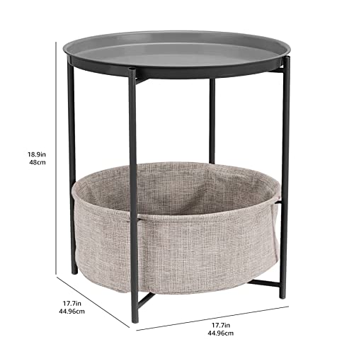 Amazon Basics Beistelltisch, rund, mit Aufbewahrungslösung, Leichte Creme Heidekraut Beistelltisch 44.96 x 44.96 x 48.0 cm