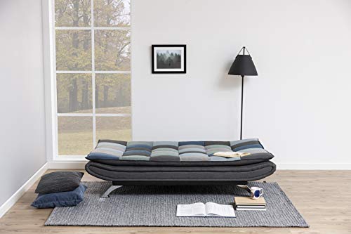 AC Design Furniture Jasper Bettcouch Dunkelgrau/Schwarz, Schlafsofa mit 3 Liegepositionen, Moderner 3-Sitzer Ohne Armlehne, Gepolstert mit Schwarzen Metallbeinen, L: 196 x H: 91 x T: 98 cm