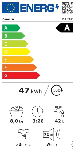 Bomann® Washing Machine 8 kg | Max. 1400 rpm | Robust, Quiet & Durable Inverter Motor | 15 Washing Programmes | LED Display | with Steam Function | WA 7185 Titanium - Black