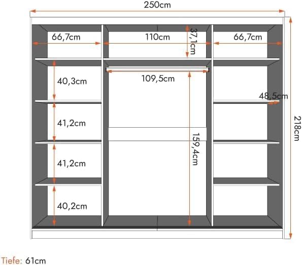 Fabryka Mebli Idźczak Kleiderschrank mit Spiegel, Schiebetüren - Weißer Schwebetürenschrank, Schlafzimmerschrank - 61 x 250 x 218 cm - Schrank für Schlafzimmer, Wohnzimmer, Garderobe