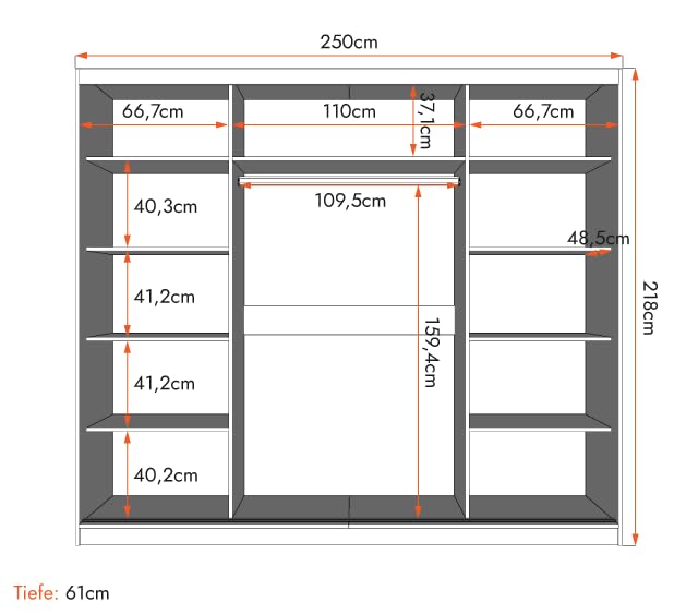 Fabryka Mebli Idźczak Kleiderschrank mit Spiegel, Schiebetüren - Weißer Schwebetürenschrank, Schlafzimmerschrank - 61 x 250 x 218 cm - Schrank für Schlafzimmer, Wohnzimmer, Garderobe