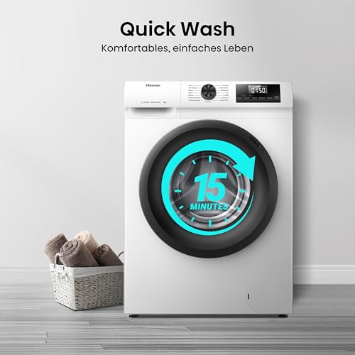 Hisense WF3S8043BB3 Waschmachine mit Dampffunkunktion, 8 kg, 1400 U,min, WIFI, ConnectLife, Power JetWash, Anti-Allergie Programm, Aqua Stop, Auto Wash, Quick Wash, EEK A-30 Prozent