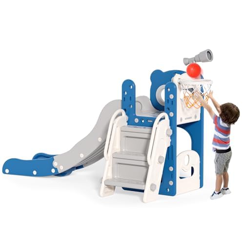 Krovtoy Kleinkindrutsche mit Weihnachtselch-Motiv, freistehende Kleinkindrutsche mit Golf-Set, Babyrutsche, Spielplatzgerät, für den Innen- und Außenbereich (Grau Beige - 6 in 1)