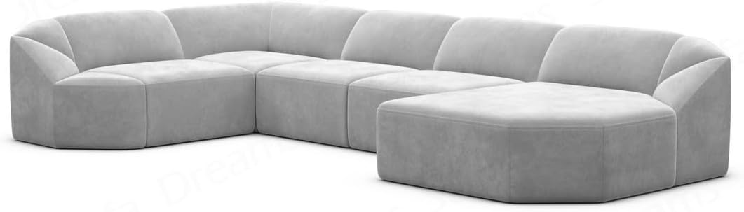Wohnlandschaft Cabrera U-Shape Fabric Sofa in Velvet Designer Sofa Sun Velvet (Green, Ottoman Left)