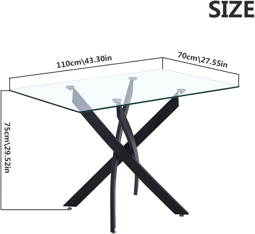 GOLDFAN Glas Esstisch Set 4 Stühle Rechteckiger Esstisch und Rückenlehne Esszimmerstuhl für Küche Wohnzimmer Büro, Grau