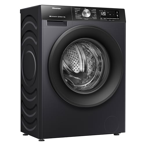 Hisense WF3S8043BB3 Waschmachine mit Dampffunkunktion, 8 kg, 1400 U,min, WIFI, ConnectLife, Power JetWash, Anti-Allergie Programm, Aqua Stop, Auto Wash, Quick Wash, EEK A-30 Prozent