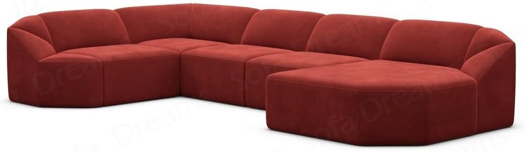 Wohnlandschaft Cabrera U-Shape Fabric Sofa in Velvet Designer Sofa Sun Velvet (Green, Ottoman Left)