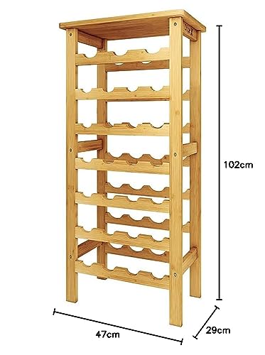 Dripex Wine Rack Bamboo Wine Bottle Rack 7 Levels Bottle Rack for Cellar Kitchen 27 Bottles 0.75 and 1 Litre 47 x 29 x 102 cm
