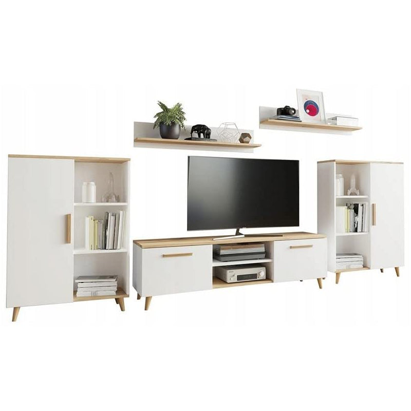 MATKAM Oslo 2 Living Room Furniture Set, 4 Pieces, 1 x TV Chest of Drawers H47 x W150 x D40 cm, 2 x Living Room Chest of Drawers H112 x W80 x D30 cm, 2 x Hanging Shelves H20 x W100 x D20 cm (Cashmere)
