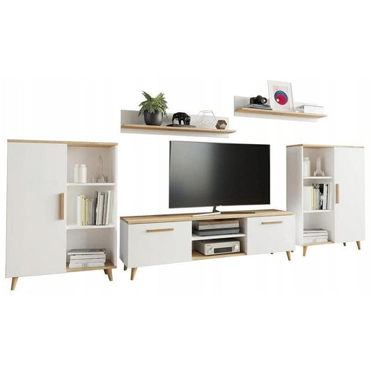 MATKAM Oslo 2 Living Room Furniture Set, 4 Pieces, 1 x TV Chest of Drawers H47 x W150 x D40 cm, 2 x Living Room Chest of Drawers H112 x W80 x D30 cm, 2 x Hanging Shelves H20 x W100 x D20 cm (Cashmere)