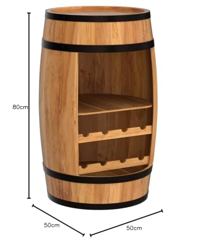 CREATIVE COOPER Weinregal - Weinschrank Mini Bar - Alkohol Schrank mit LED - Weinfass - Fass bar - Weinbar - Fassbar - Barschrank - 80cm hoch - Retro deko Bar Regal - Hausbar Theke - Fassmöbel Eiche