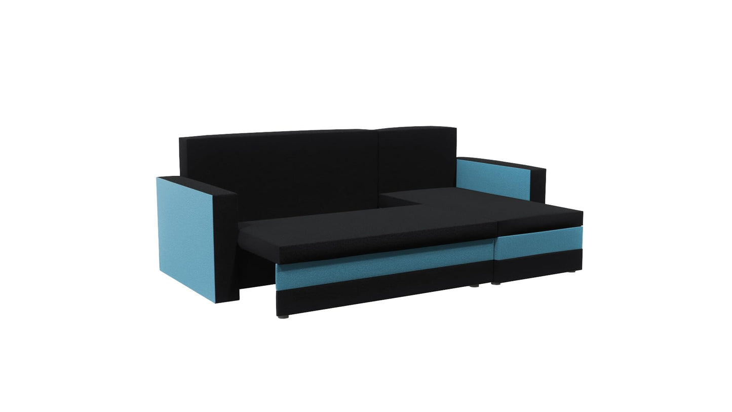 FORNIRO 24 Loft Ecksofa mit Schlaffunktion und Bettkasten - Sofa mit 3 Sitzen und Robustem Überzug - Universal Schlafcouch L-Form - Modern Couch - 225x130x75 cm - Schwarz-Türkis