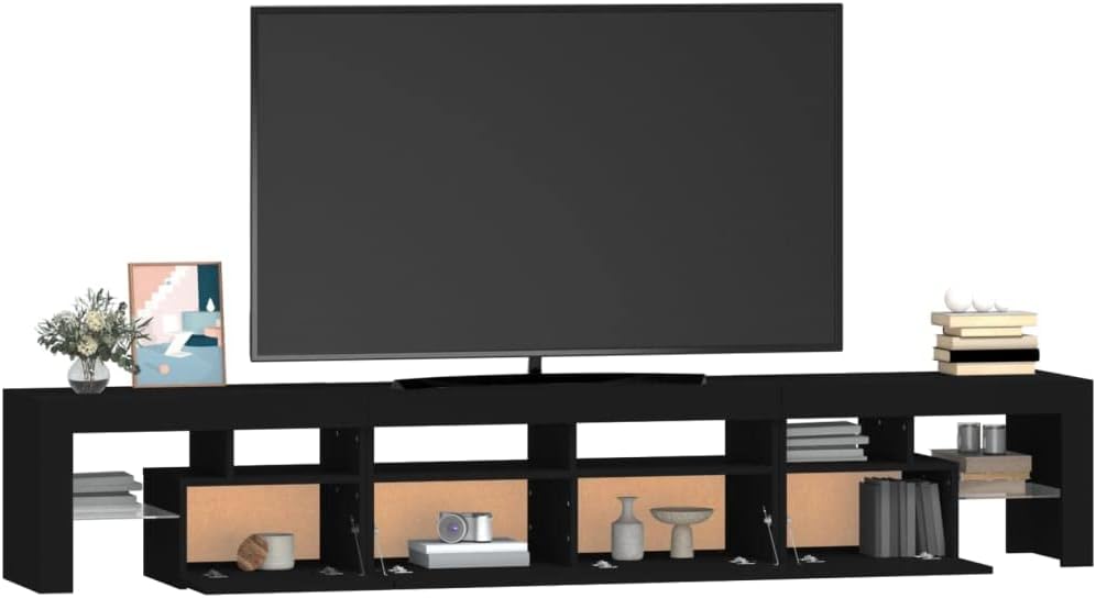 IKAYAA TV Cabinet with LED TV Cabinet, 200 cm Long, TV Lowboard, Wooden TV Table, Modern TV Table, TV Board, TV Cabinet for the Living Room, Black, 230 x 36.5 x 40 cm