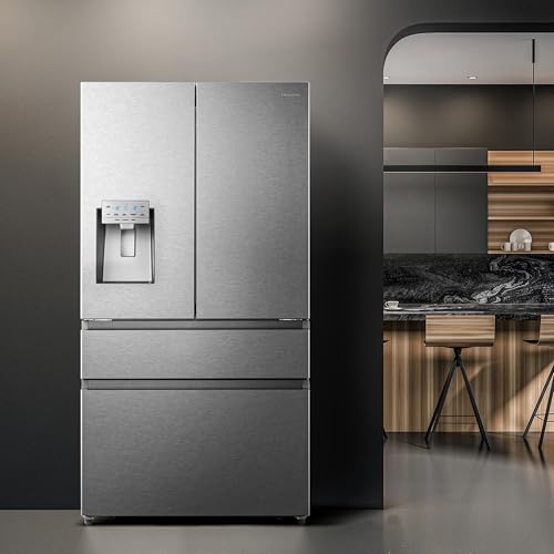 Hisense RF632N4WIE French Door Kühl-Gefrierkombination/ NoFrostPlus/ Inverter-Kompressor/ Wasserspender/ CrispZone/ 200 cm/ Kühlteil 336 l/ Gefrierteil 149 l/ 38 dB/ 295 kWh/ Jahr/ Inox-Look