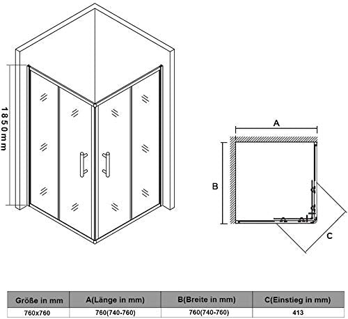 SONNI Shower Cubicle 80 x 80 x 185 cm, Corner Entry, Shower Enclosure, Double Sliding Door, Real Glass