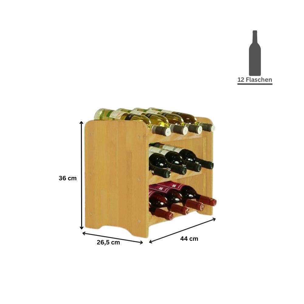 PROREGAL Weinregal PINOTWINE C | HxBxT 87,2x63,2x26,5cm | 42 Flaschen | Massives Kiefernholz | Natur unbehandelt | Weinhalter Weinständer Flaschenständer Flaschenregal Holzregal