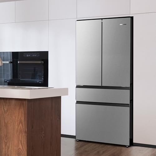 Hisense RF632N4WIE French Door Kühl-Gefrierkombination/ NoFrostPlus/ Inverter-Kompressor/ Wasserspender/ CrispZone/ 200 cm/ Kühlteil 336 l/ Gefrierteil 149 l/ 38 dB/ 295 kWh/ Jahr/ Inox-Look