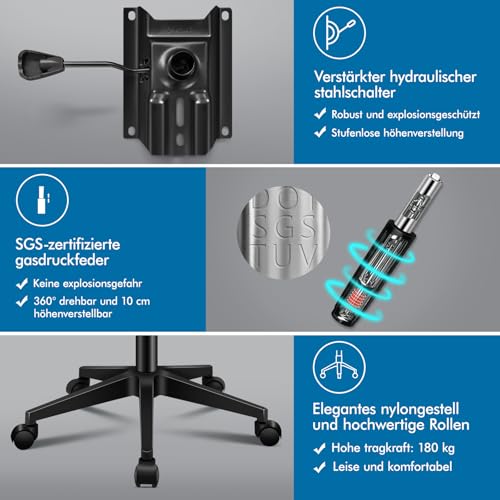 ALFORDSON Bürostuhl, Lendenstütze, Atmungsaktives Netz und Stoff, Hochklappbare/Verstellbare Armlehnen, Hochwertiger Schaumstoff, 180kg für Zuhause & Gaming, Wale, Schwarz