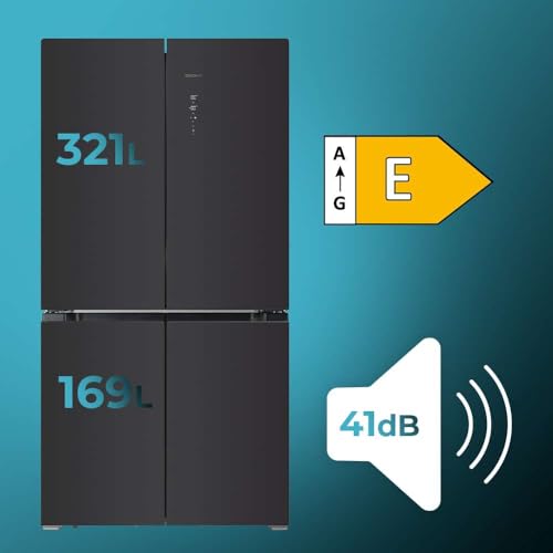 Cecotec Amerikanischer Kühlschrank, 4 Türen, 564 l, Bolero, CoolMarket, 4D 564 Dark E. 183 cm hoch, 91 cm breit, Wasserspender, geringer Stromverbrauch, Invertermotor, Plus, Total NoFrost