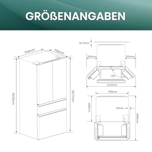 Hisense RF632N4WIE French Door Kühl-Gefrierkombination/ NoFrostPlus/ Inverter-Kompressor/ Wasserspender/ CrispZone/ 200 cm/ Kühlteil 336 l/ Gefrierteil 149 l/ 38 dB/ 295 kWh/ Jahr/ Inox-Look