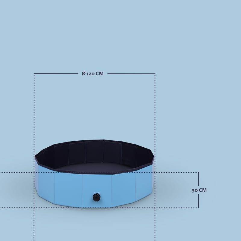 Dog Pool Swimming Pool for Dogs (Diameter 80 cm x 20 cm) Non-Slip Base and Drain Valve - Foldable PVC - Ball Pit - Sturdy Wall