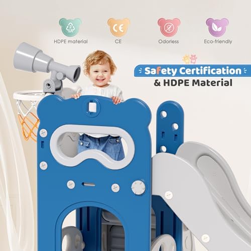 Krovtoy Kleinkindrutsche mit Weihnachtselch-Motiv, freistehende Kleinkindrutsche mit Golf-Set, Babyrutsche, Spielplatzgerät, für den Innen- und Außenbereich (Grau Beige - 6 in 1)