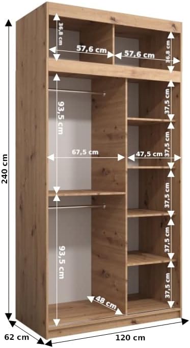 MEBLE KRYSPOL Kleiderschrank mit Spiegel Tokyo 2 - Garderobenschrank - Schrank Schlafzimmer - Mehrzweckschrank DREI Schiebetüren - Regalen - Flur Möbel - Kleiderstange Schrank - Allzweckschrank