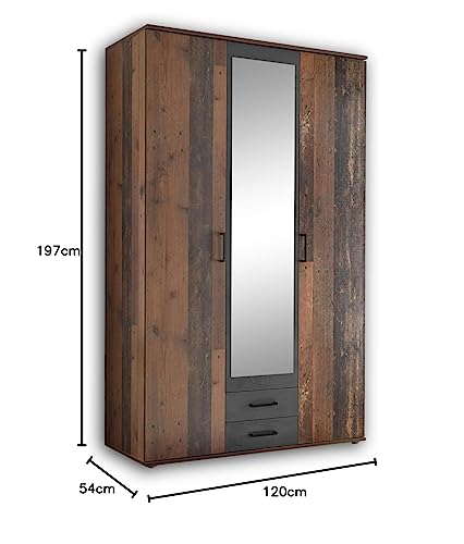 Stella Trading CHICAGO Eleganter Kleiderschrank mit viel Stauraum - Vielseitiger Drehtürenschrank in Artisan Eiche Optik und Absetzungen in Anthrazit - 156 x 197 x 54 cm (B/H/T)