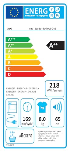 AEG Wärmepumpentrockner 8 kg, Serie 7000 SensiDry: Schonendes & energiesparendes Trockenverfahren, neue Energiekl. D, Mengenautomatik, Schontrommel, wechselende Drehrichtung, Knitterschutz, TR7T61580