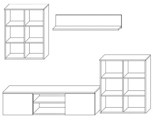 MATKAM Dedal Living Room Wall Unit Modern Living Room Cabinet with TV Table Complete Furniture (White)