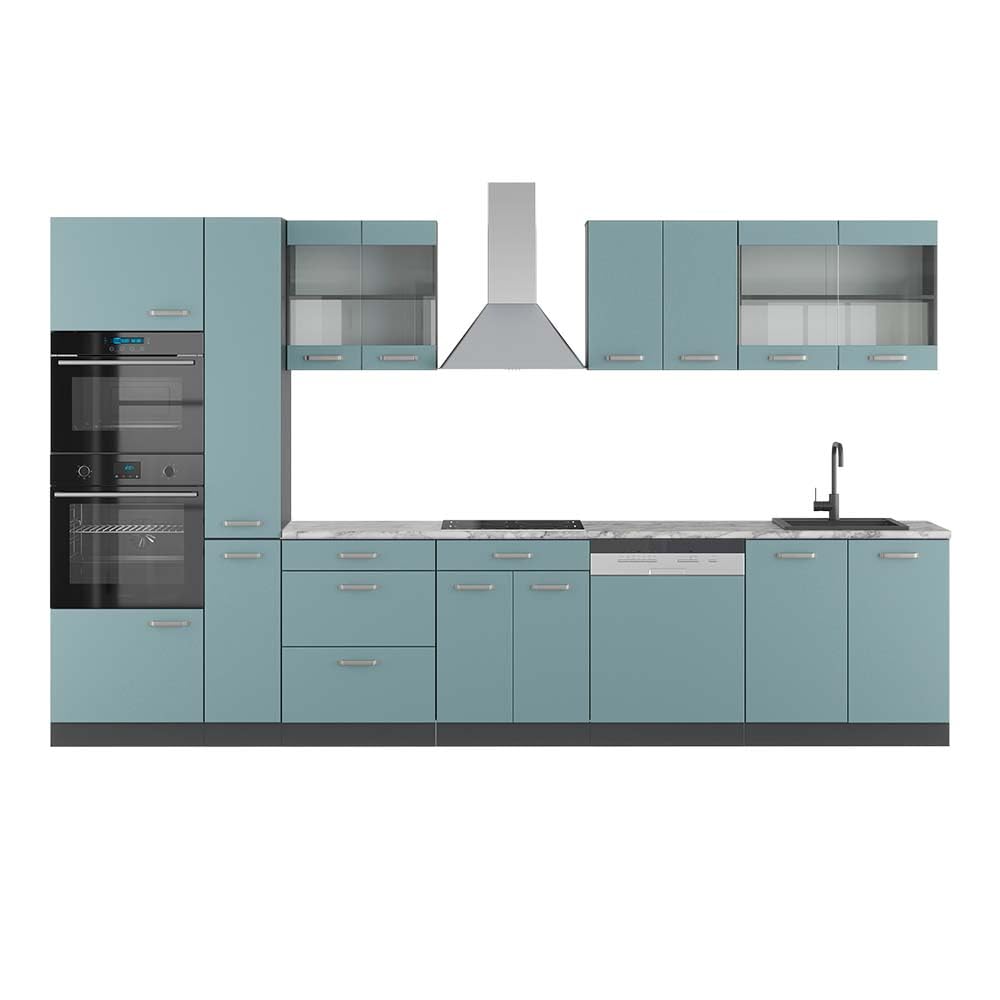 Vicco R-Line Fitted Kitchen Cabinets Anthracite Kitchen Furniture (Anthracite / White High Gloss, MUS 350 cm)