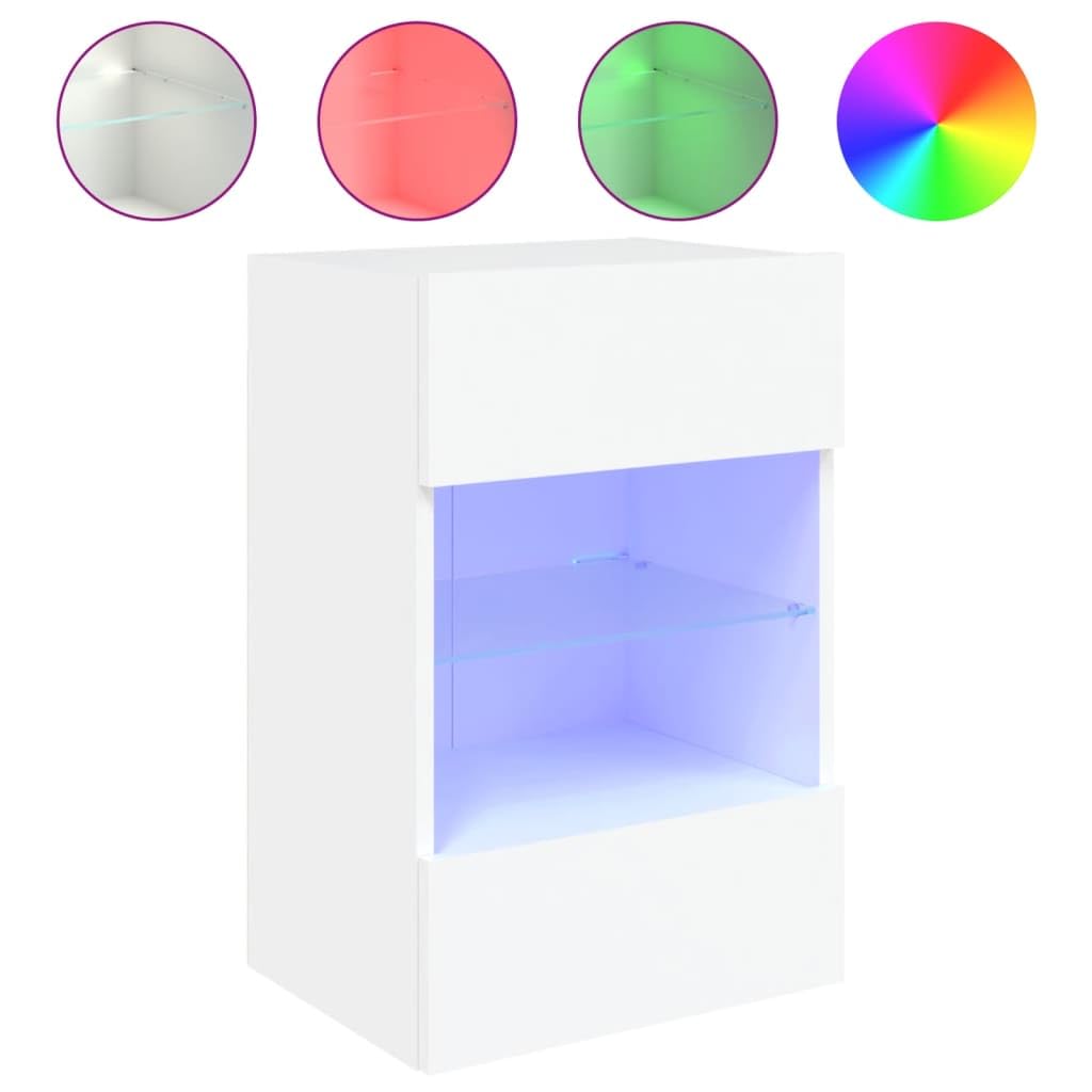Homgoday TV Wall Cabinets with LED Lights, Pack of 2, Cabinet Wall TV Cabinet with Lots of Storage Space, Wall Mounted TV Furniture for Living Room, Bedroom, Grey, Sonoma