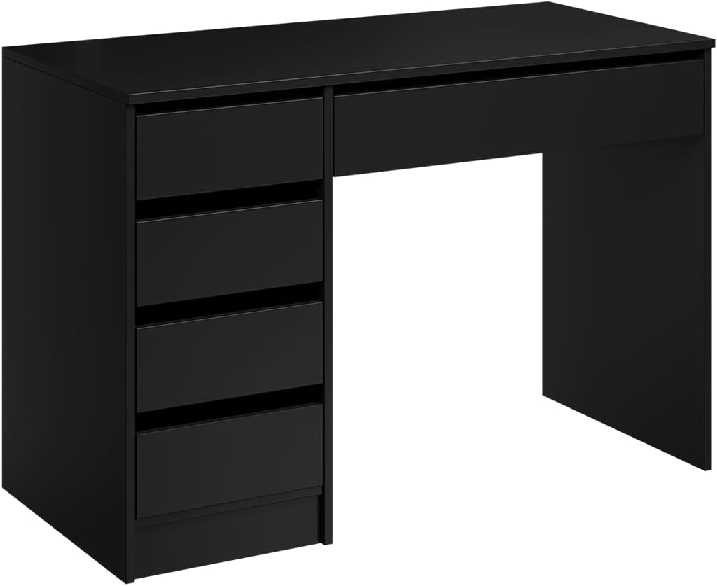 Bellamio Nore Schreibtisch in Schwarz mit 5 Schubladen - Jugendschreibtisch 75x53x110 cm - Schminktisch & Schreibtisch Kombi - Computertisch mit Schubladen beidseitig montierbar – Bürotisch