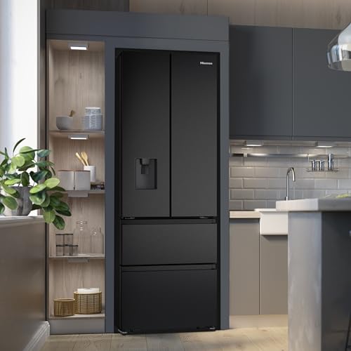 Hisense RF632N4WIE French Door Kühl-Gefrierkombination/ NoFrostPlus/ Inverter-Kompressor/ Wasserspender/ CrispZone/ 200 cm/ Kühlteil 336 l/ Gefrierteil 149 l/ 38 dB/ 295 kWh/ Jahr/ Inox-Look